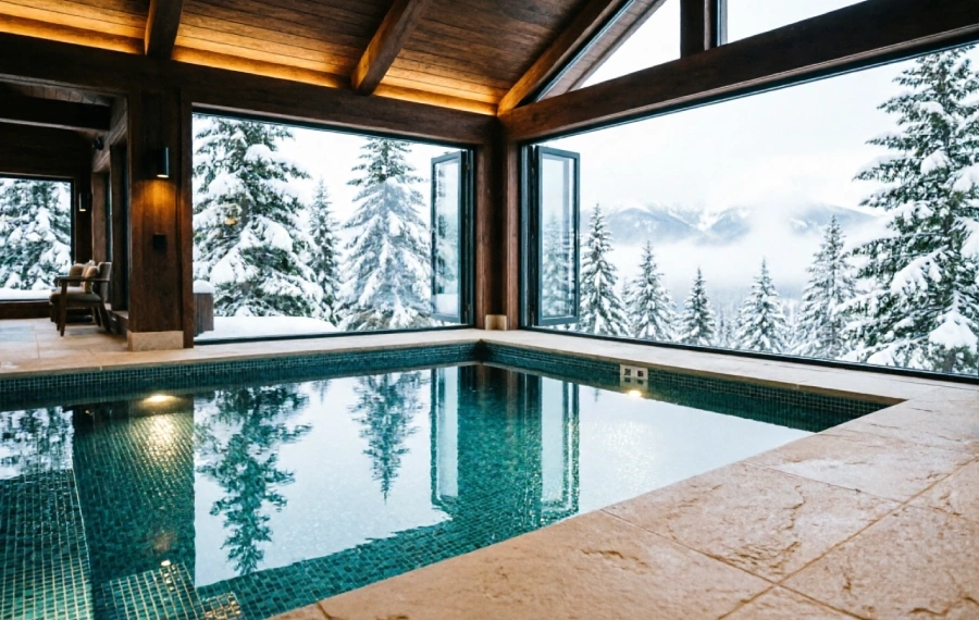 Carrelage de piscine intérieure en Savoie : mosaïque, grès cérame et étanchéité dans les chalets